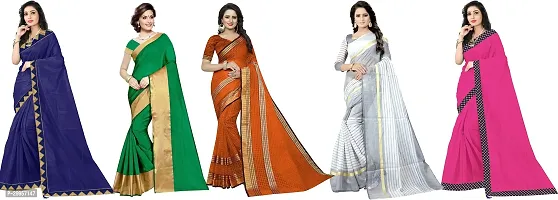 Stylish Fancy Lycra Blend Saree With Blouse Piece For Women Pack Of 5-thumb0