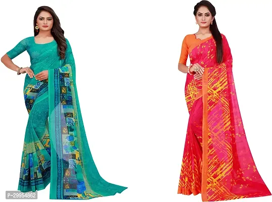 Stylish Fancy Georgette Saree With Blouse Piece For Women Pack Of 2-thumb0