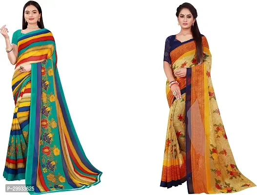 Stylish Fancy Georgette Saree With Blouse Piece Combo For Women Pack Of 2-thumb0