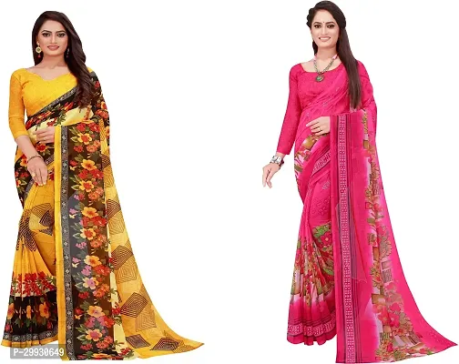 Stylish Fancy Georgette Saree With Blouse Piece Combo For Women Pack Of 2-thumb0