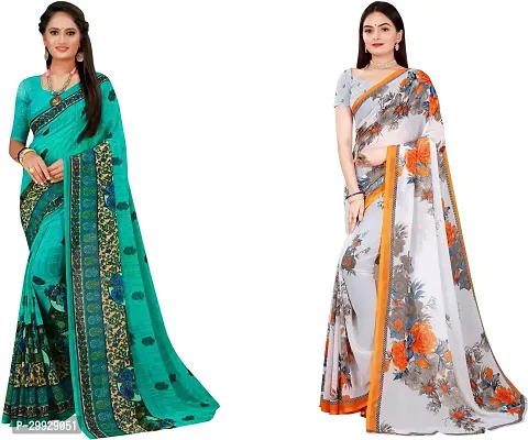 Stylish Fancy Georgette Saree With Blouse Piece Combo For Women Pack Of 2-thumb0