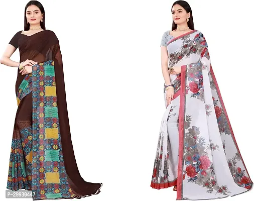 Stylish Fancy Georgette Saree With Blouse Piece Combo For Women Pack Of 2-thumb0