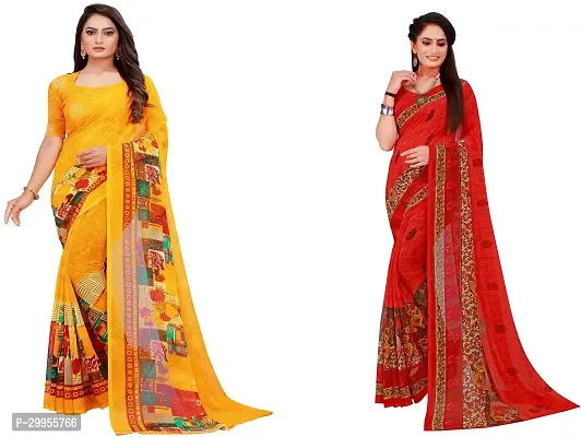 Stylish Fancy Georgette Saree With Blouse Piece For Women Pack Of 2