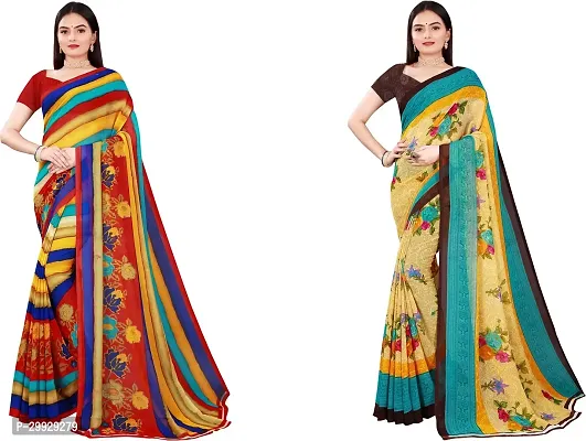 Stylish Fancy Georgette Saree With Blouse Piece Combo For Women Pack Of 2-thumb0