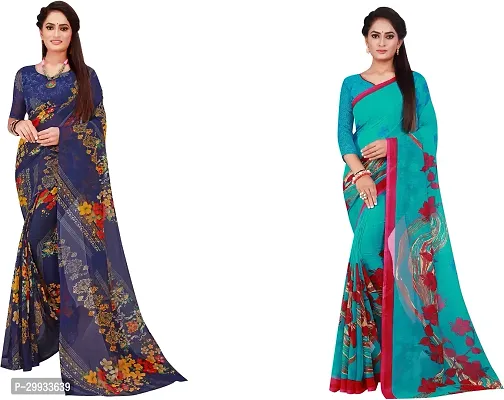 Stylish Fancy Georgette Saree With Blouse Piece Combo For Women Pack Of 2-thumb0