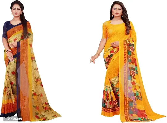 Stylish Fancy Georgette Saree With Blouse Piece Combo For Women Pack Of 2-thumb0