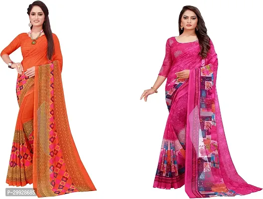 Stylish Fancy Georgette Saree With Blouse Piece Combo For Women Pack Of 2-thumb0