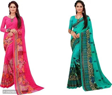 Stylish Fancy Georgette Saree With Blouse Piece Combo For Women Pack Of 2