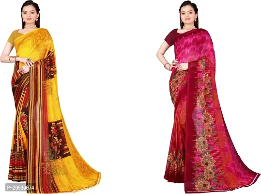 Stylish Fancy Georgette Saree With Blouse Piece Combo For Women Pack Of 2-thumb0