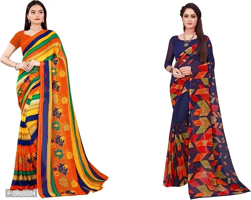 Stylish Fancy Georgette Saree With Blouse Piece Combo For Women Pack Of 2-thumb0