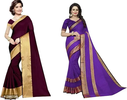 Stylish Fancy Cotton Silk Saree With Blouse Piece For Women Pack Of 2-thumb0