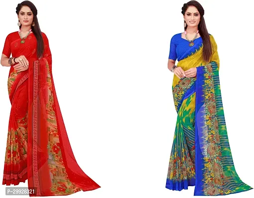 Stylish Fancy Georgette Saree With Blouse Piece Combo For Women Pack Of 2-thumb0