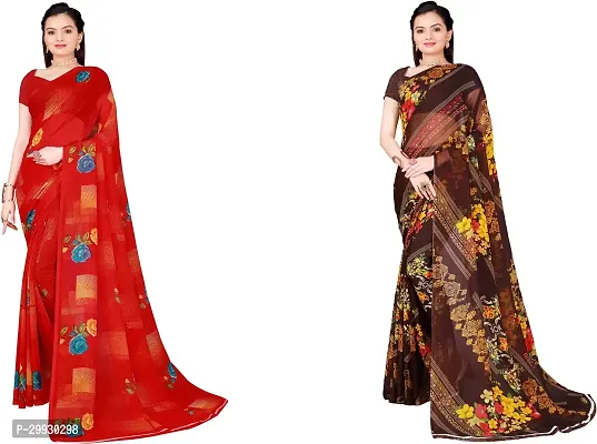 Stylish Fancy Georgette Saree With Blouse Piece Combo For Women Pack Of 2