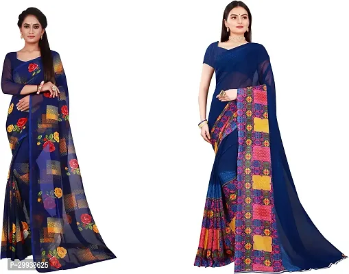 Stylish Fancy Georgette Saree With Blouse Piece Combo For Women Pack Of 2-thumb0