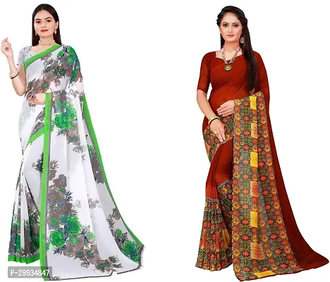 Stylish Fancy Georgette Saree With Blouse Piece Combo For Women Pack Of 2-thumb0