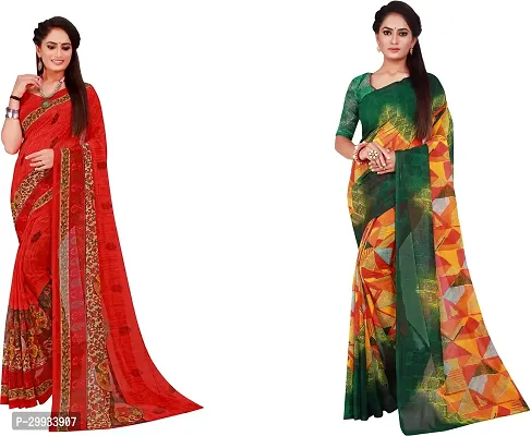 Stylish Fancy Georgette Saree With Blouse Piece Combo For Women Pack Of 2-thumb0