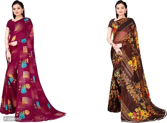 Stylish Fancy Georgette Saree With Blouse Piece For Women Pack Of 2-thumb0