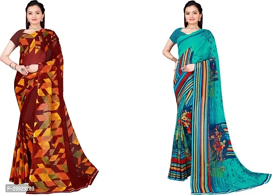 Stylish Fancy Georgette Saree With Blouse Piece Combo For Women Pack Of 2-thumb0