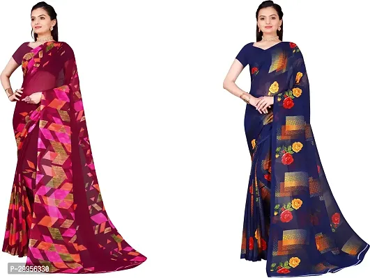 Stylish Fancy Georgette Saree With Blouse Piece For Women Pack Of 2-thumb0