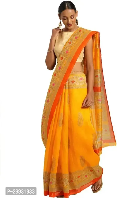 Stylish Fancy Silk Blend Saree With Blouse Piece For Women