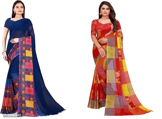 Stylish Fancy Georgette Saree With Blouse Piece For Women Pack Of 2