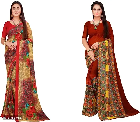 Stylish Fancy Georgette Saree With Blouse Piece Combo For Women Pack Of 2-thumb0