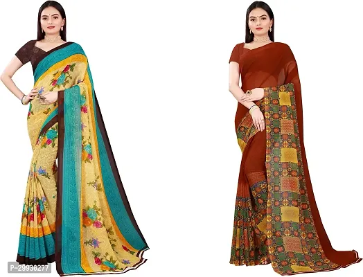 Stylish Fancy Georgette Saree With Blouse Piece Combo For Women Pack Of 2