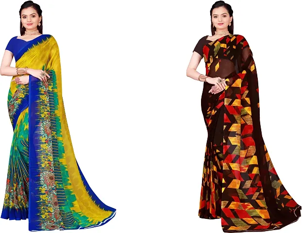 Stylish Fancy Georgette Saree With Blouse Piece Combo For Women Pack Of 2