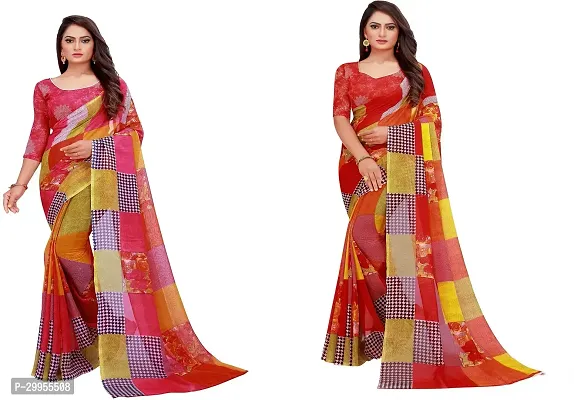 Stylish Fancy Georgette Saree With Blouse Piece For Women Pack Of 2-thumb0