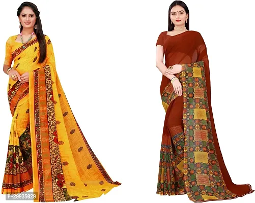 Stylish Fancy Georgette Saree With Blouse Piece Combo For Women Pack Of 2-thumb0