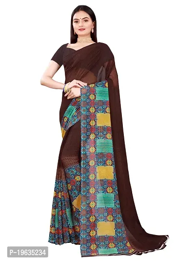 Todaydeal Women  Brown Georgette Ethnic Motif Printed Saree With Unstitched Blouse