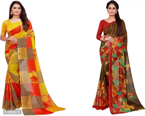 Stylish Fancy Georgette Saree With Blouse Piece For Women Pack Of 2-thumb0