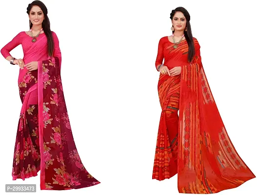 Stylish Fancy Georgette Saree With Blouse Piece Combo For Women Pack Of 2-thumb0