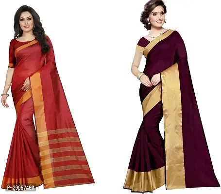 Stylish Fancy Cotton Silk Saree With Blouse Piece For Women Pack Of 2-thumb0