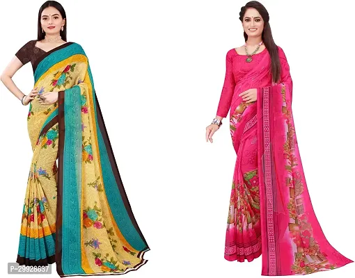 Stylish Fancy Georgette Saree With Blouse Piece Combo For Women Pack Of 2-thumb0