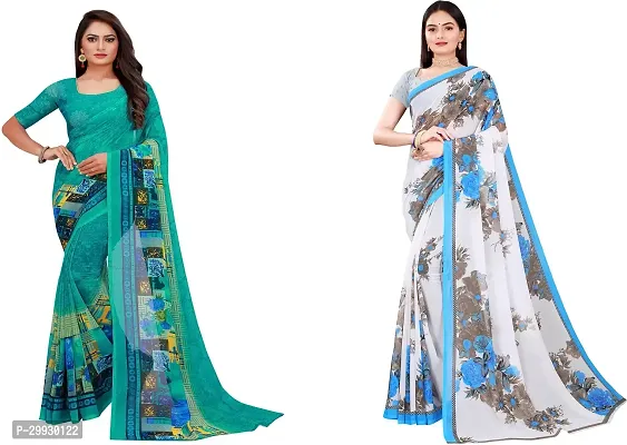 Stylish Fancy Georgette Saree With Blouse Piece Combo For Women Pack Of 2-thumb0