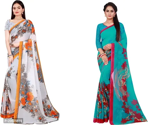 Stylish Fancy Georgette Saree With Blouse Piece Combo For Women Pack Of 2-thumb0