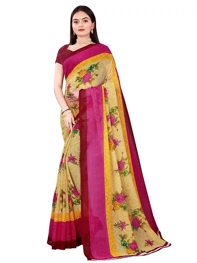 Georgette Floral Printed Sarees With Unstitched Blouse