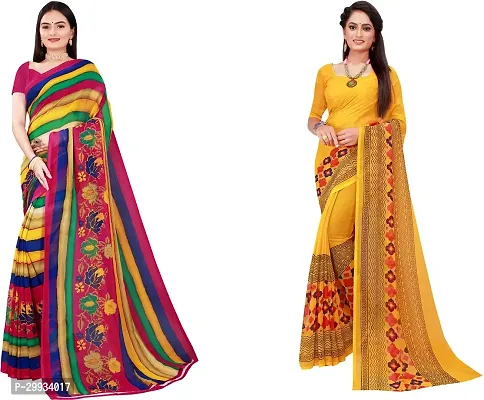 Stylish Fancy Georgette Saree With Blouse Piece Combo For Women Pack Of 2-thumb0