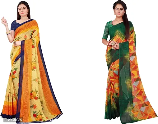 Stylish Fancy Georgette Saree With Blouse Piece Combo For Women Pack Of 2