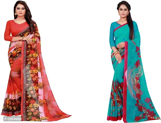 Stylish Fancy Georgette Saree With Blouse Piece Combo For Women Pack Of 2-thumb0