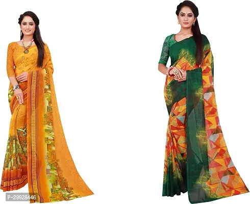 Stylish Fancy Georgette Saree With Blouse Piece Combo For Women Pack Of 2-thumb0