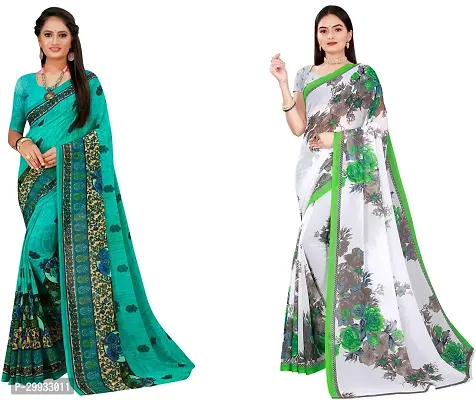 Stylish Fancy Georgette Saree With Blouse Piece Combo For Women Pack Of 2-thumb0