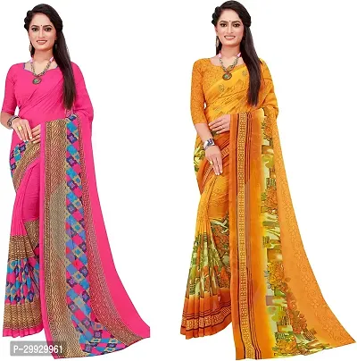 Stylish Fancy Georgette Saree With Blouse Piece Combo For Women Pack Of 2-thumb0