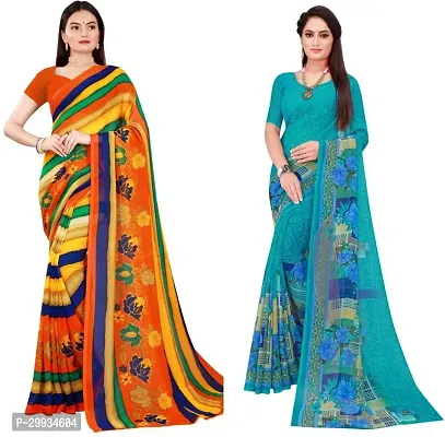 Stylish Fancy Georgette Saree With Blouse Piece Combo For Women Pack Of 2-thumb0