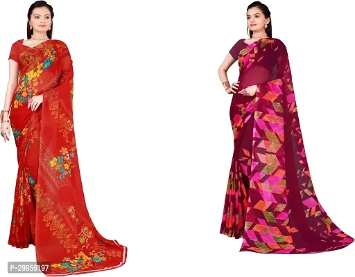 Stylish Fancy Georgette Saree With Blouse Piece For Women Pack Of 2-thumb0