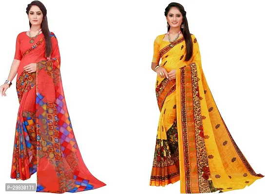 Stylish Fancy Georgette Saree With Blouse Piece Combo For Women Pack Of 2-thumb0