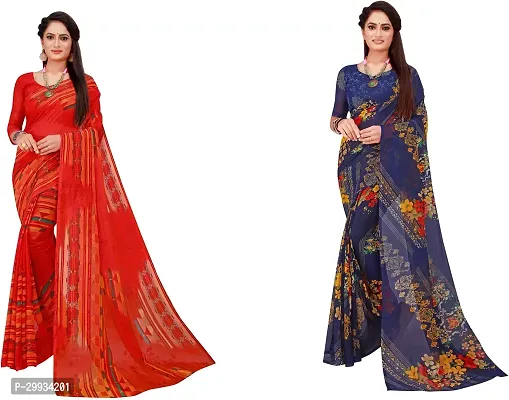 Stylish Fancy Georgette Saree With Blouse Piece Combo For Women Pack Of 2-thumb0