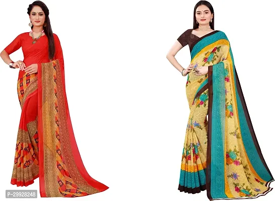 Stylish Fancy Georgette Saree With Blouse Piece Combo For Women Pack Of 2-thumb0