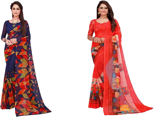 Stylish Fancy Georgette Saree With Blouse Piece For Women Pack Of 2